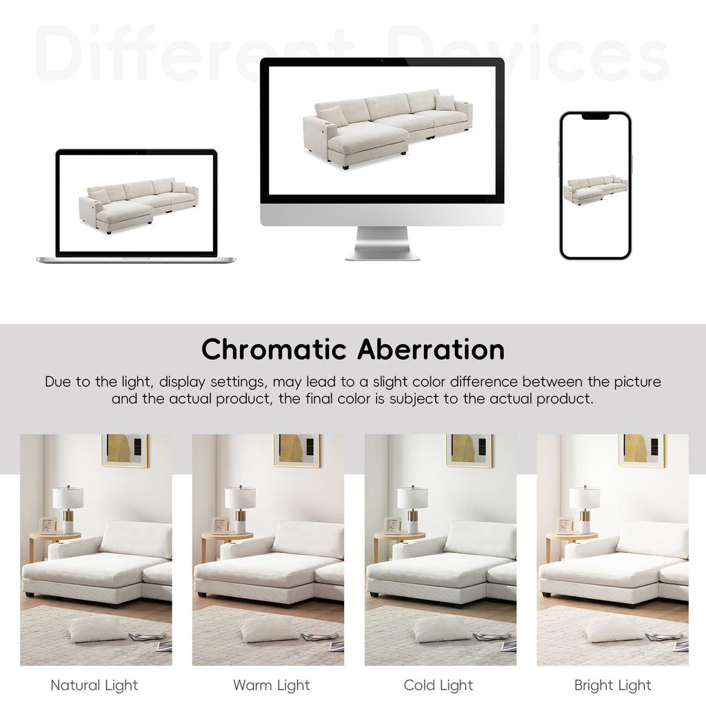 [VIDEO+NEW]134*54 Oversized Corduroy Sectional Sofa,L Shaped Cloud Couch with USB Charging Port,Cup Holder,Deep and Wide Seat Sofa with 50 Chaise,Comfy Indoor Furniture for Living Room,3 Colors