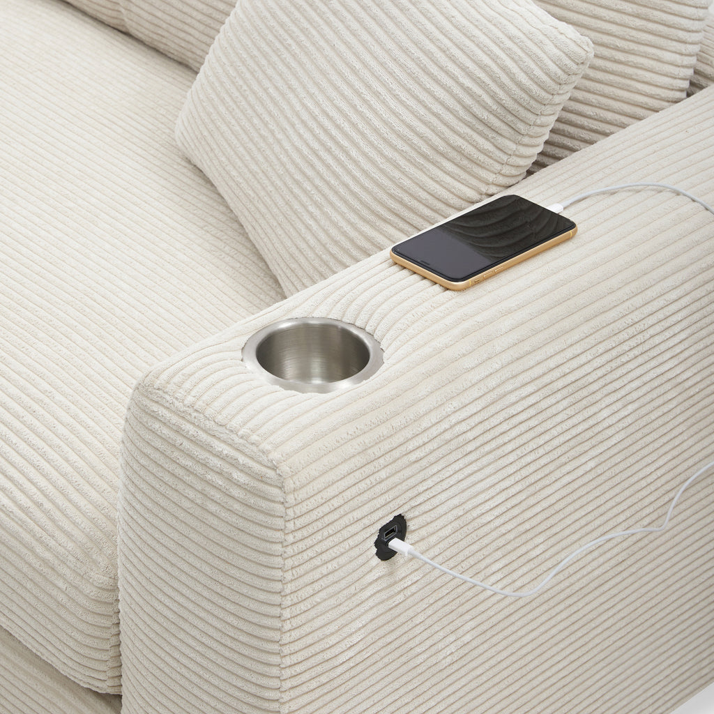 [VIDEO+NEW]134*54 Oversized Corduroy Sectional Sofa,L Shaped Cloud Couch with USB Charging Port,Cup Holder,Deep and Wide Seat Sofa with 50 Chaise,Comfy Indoor Furniture for Living Room,3 Colors