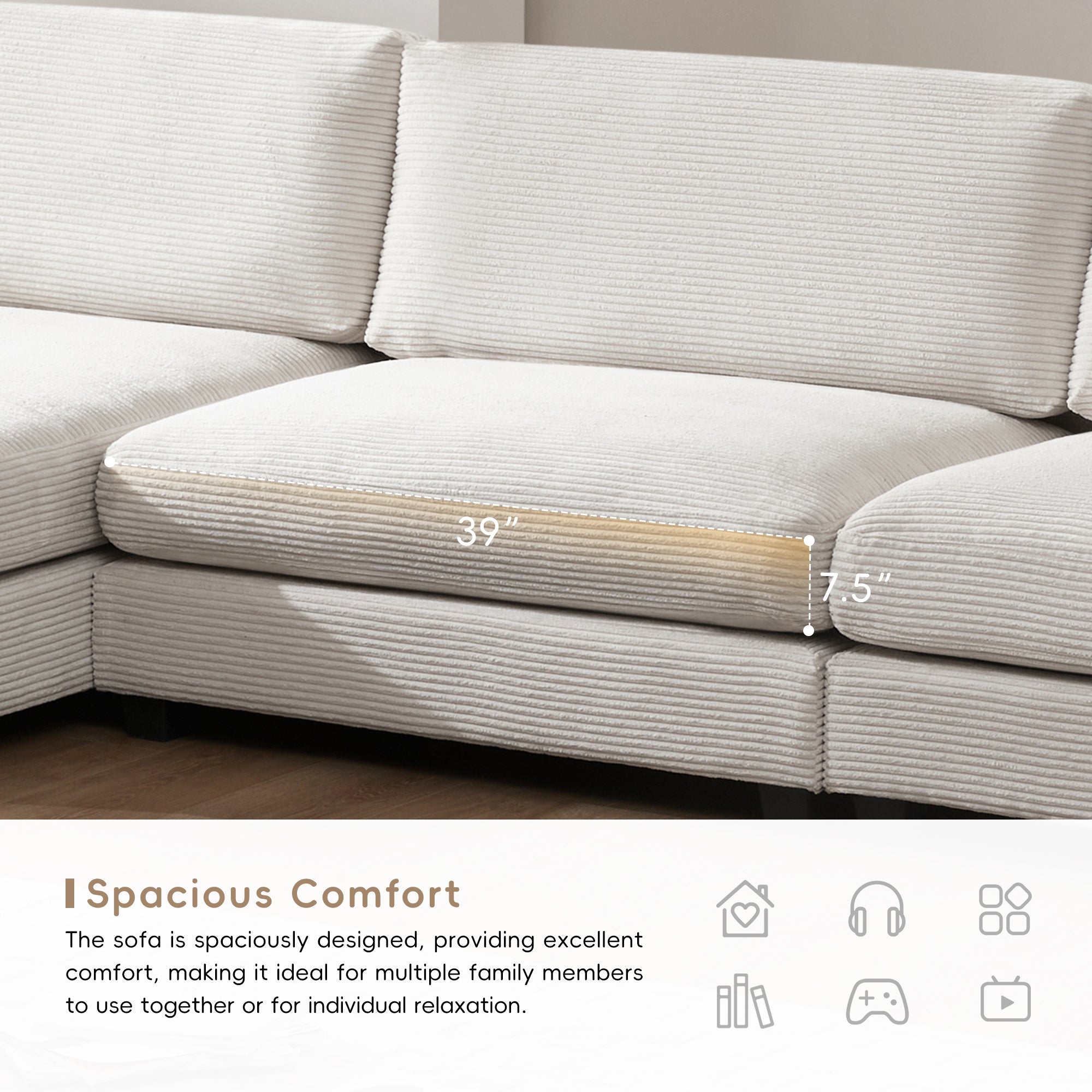[VIDEO+NEW]134*54 Oversized Corduroy Sectional Sofa,L Shaped Cloud Couch with USB Charging Port,Cup Holder,Deep and Wide Seat Sofa with 50 Chaise,Comfy Indoor Furniture for Living Room,3 Colors