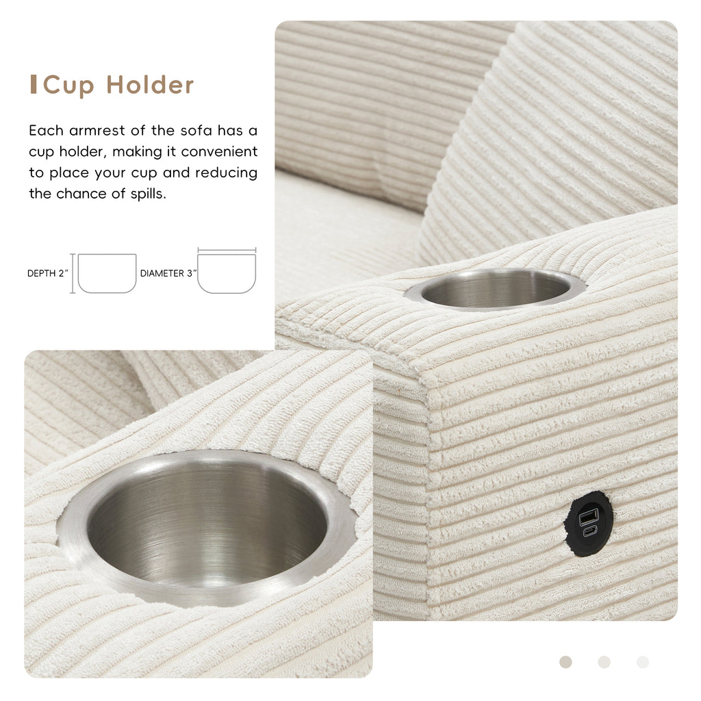 [VIDEO+NEW]134*54 Oversized Corduroy Sectional Sofa,L Shaped Cloud Couch with USB Charging Port,Cup Holder,Deep and Wide Seat Sofa with 50 Chaise,Comfy Indoor Furniture for Living Room,3 Colors