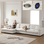 [VIDEO+NEW]134*54 Oversized Corduroy Sectional Sofa,L Shaped Cloud Couch with USB Charging Port,Cup Holder,Deep and Wide Seat Sofa with 50 Chaise,Comfy Indoor Furniture for Living Room,3 Colors