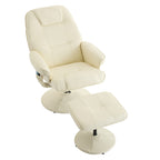 011-Massage Recliner Chair with Ottoman, 360° Swivel PU Leather Reclining Chair with Wrapped Base, 5 Point Vibration Massage, Seat Heating and 140° Adjustable Backrest for Home or Office, Beige