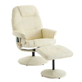 011-Massage Recliner Chair with Ottoman, 360° Swivel PU Leather Reclining Chair with Wrapped Base, 5 Point Vibration Massage, Seat Heating and 140° Adjustable Backrest for Home or Office, Beige