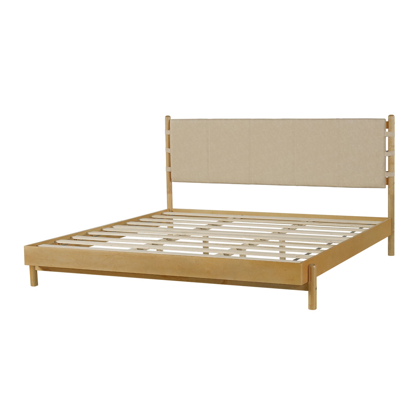 Modern King Bed Frame Set with 2 Nightstands, Beige Wood Platform Bed with Headboard and Matching Bedside Tables for Bedroom Bedroom Set