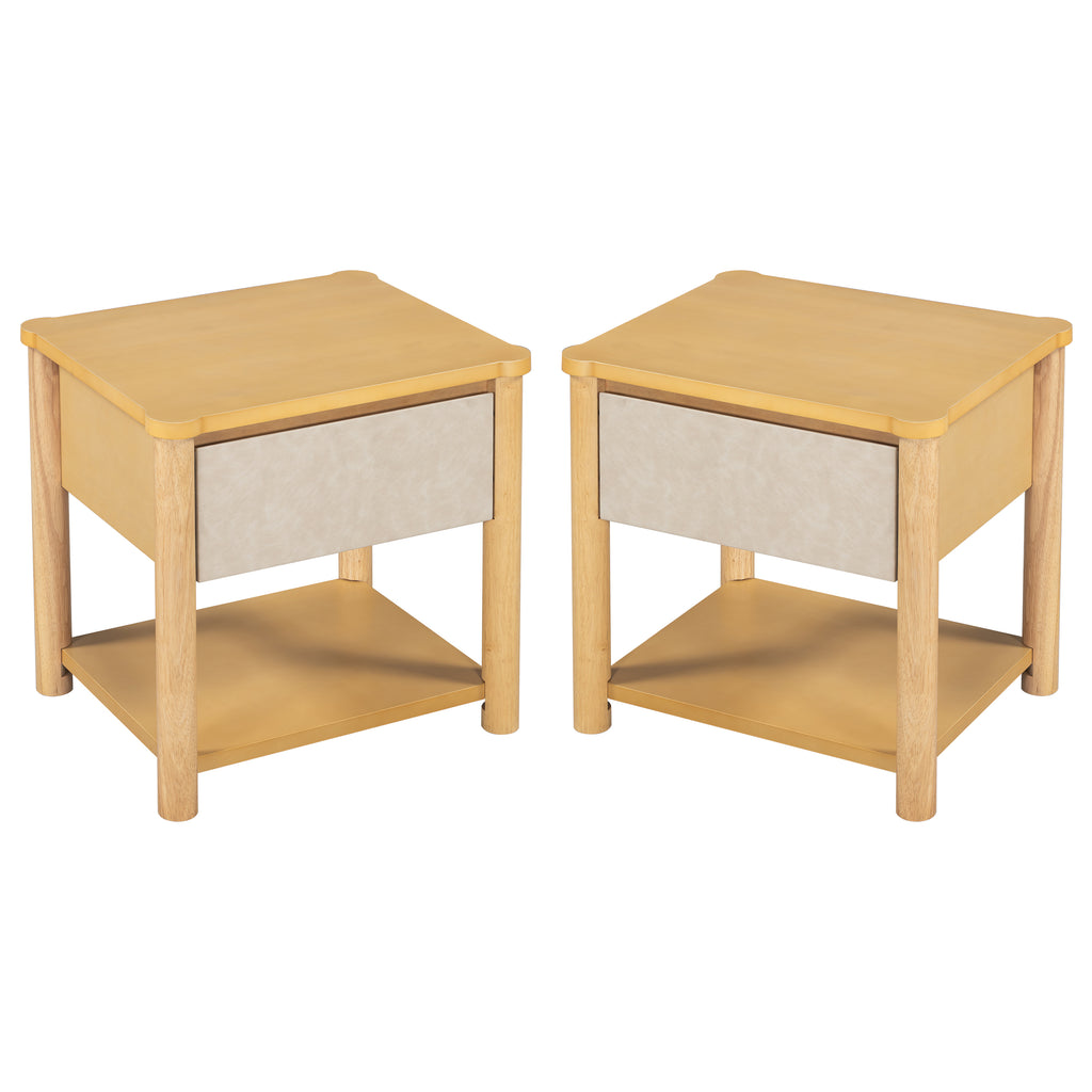 Modern King Bed Frame Set with 2 Nightstands, Beige Wood Platform Bed with Headboard and Matching Bedside Tables for Bedroom Bedroom Set