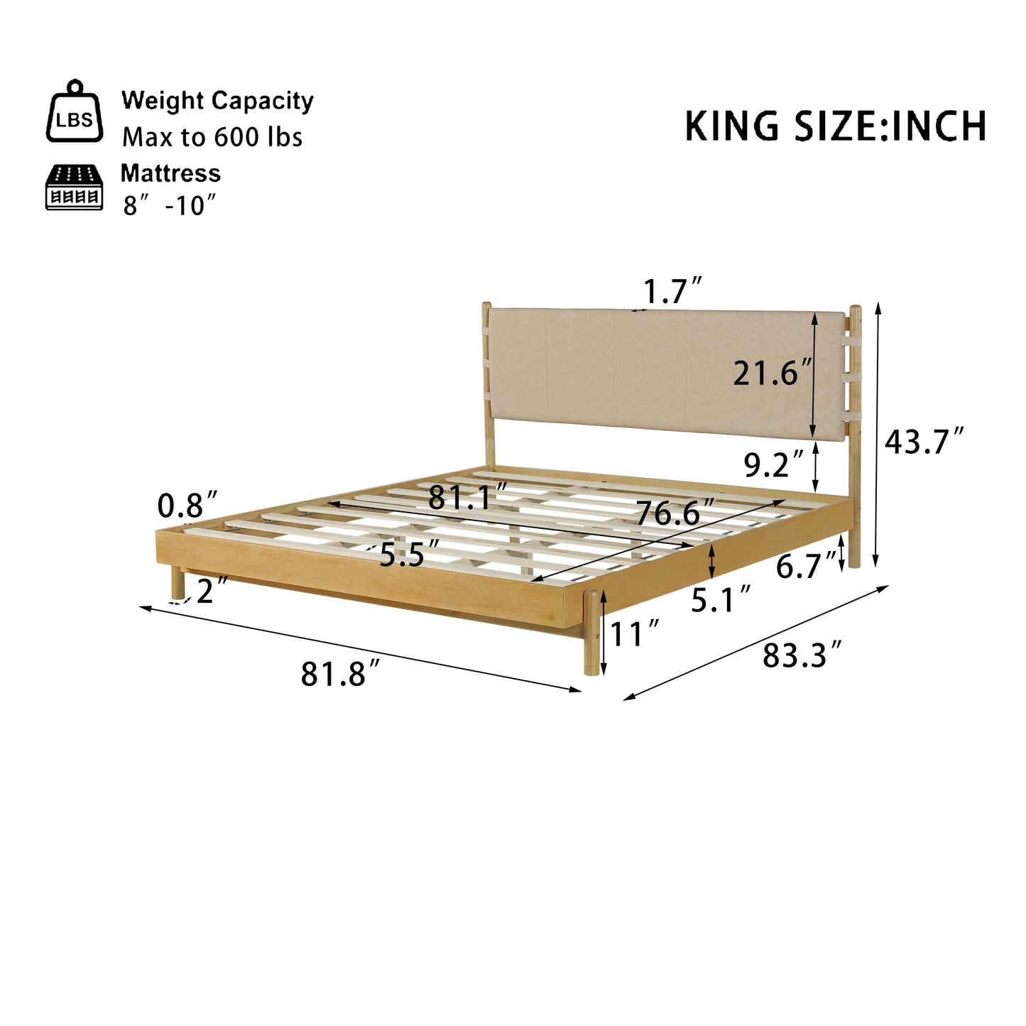 Modern King Bed Frame Set with 2 Nightstands, Beige Wood Platform Bed with Headboard and Matching Bedside Tables for Bedroom Bedroom Set