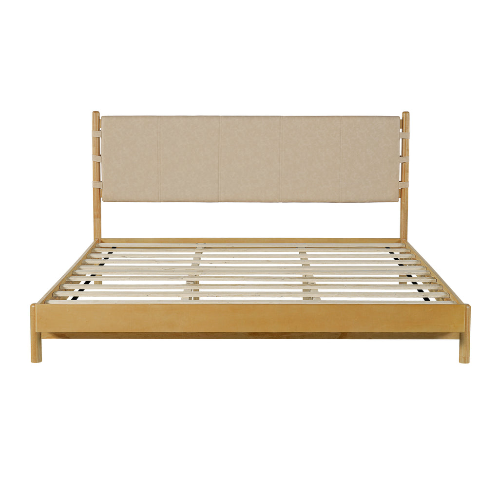 Modern King Bed Frame Set with 2 Nightstands, Beige Wood Platform Bed with Headboard and Matching Bedside Tables for Bedroom Bedroom Set