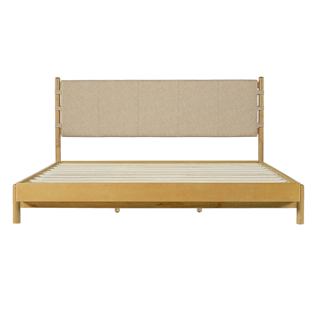 Modern King Bed Frame Set with 2 Nightstands, Beige Wood Platform Bed with Headboard and Matching Bedside Tables for Bedroom Bedroom Set