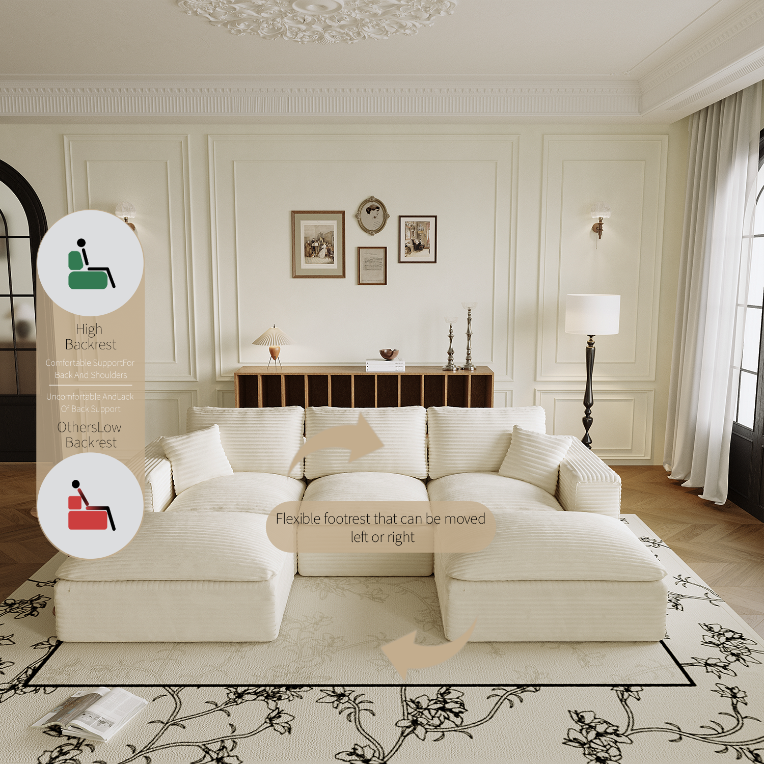 108' Cloud Sectional Couch with L-Shape Chaise, Left-right interchangeable,Modern Modular Sofa with Deep Seat, Upholstered Couches for Living Room Bedroom,No Assembly Required, Soft Plush Corduroy Fab