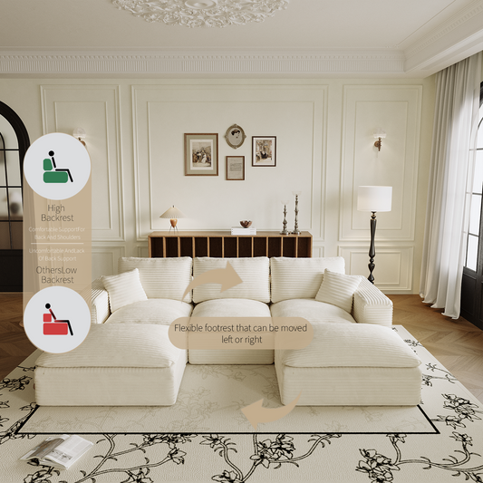 108' Cloud Sectional Couch with L-Shape Chaise, Left-right interchangeable,Modern Modular Sofa with Deep Seat, Upholstered Couches for Living Room Bedroom,No Assembly Required, Soft Plush Corduroy Fab