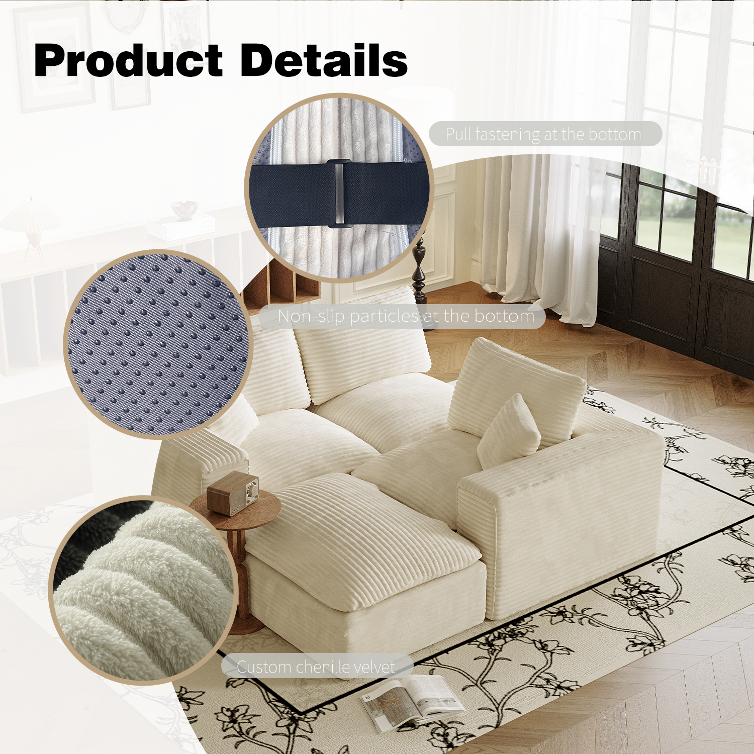 108' Cloud Sectional Couch with L-Shape Chaise, Left-right interchangeable,Modern Modular Sofa with Deep Seat, Upholstered Couches for Living Room Bedroom,No Assembly Required, Soft Plush Corduroy Fab