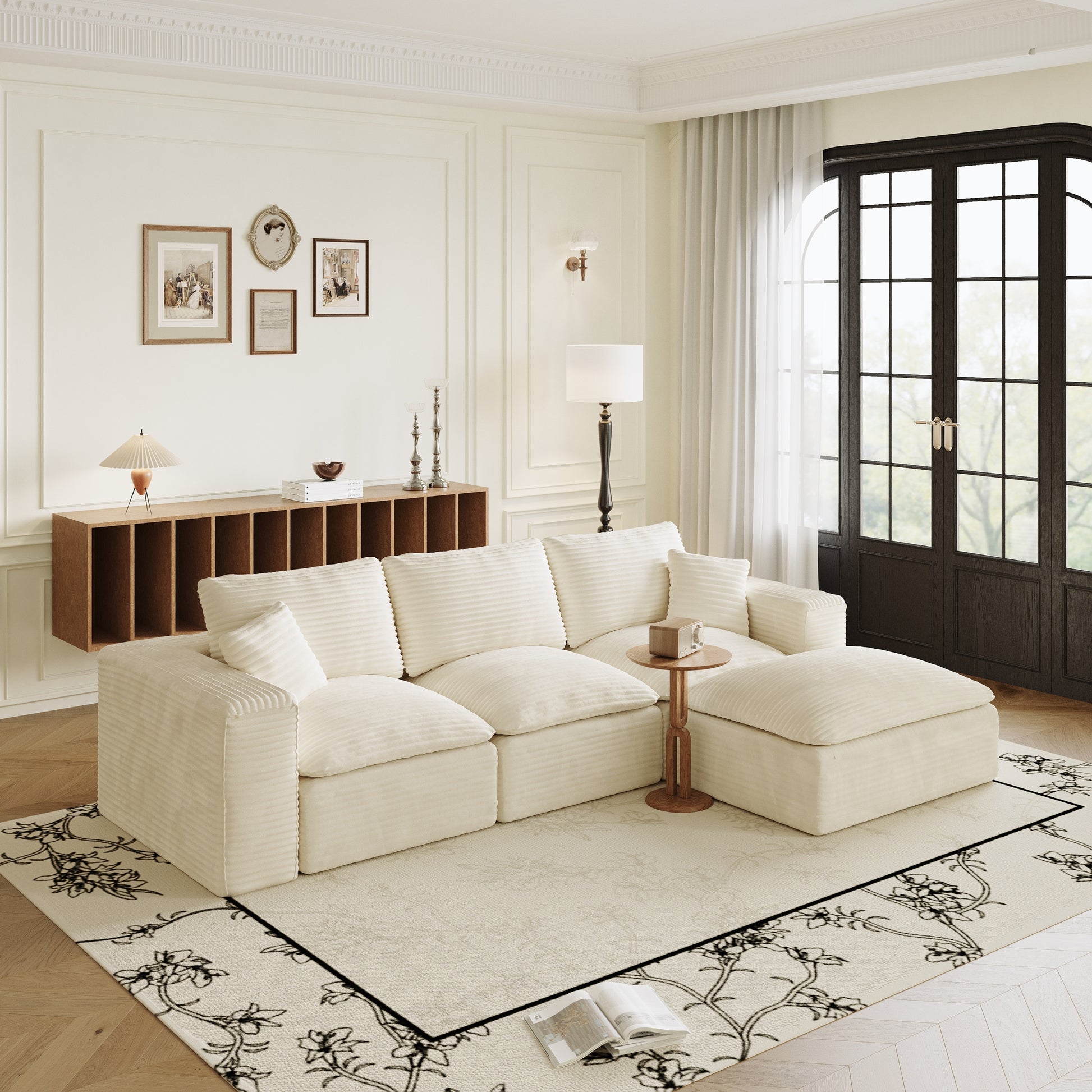 108' Cloud Sectional Couch with L-Shape Chaise, Left-right interchangeable,Modern Modular Sofa with Deep Seat, Upholstered Couches for Living Room Bedroom,No Assembly Required, Soft Plush Corduroy Fab