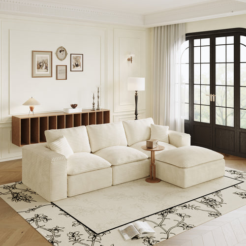 108' Cloud Sectional Couch with L-Shape Chaise, Left-right interchangeable,Modern Modular Sofa with Deep Seat, Upholstered Couches for Living Room Bedroom,No Assembly Required, Soft Plush Corduroy Fab