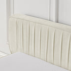 Modern Beige Queen Size Upholstered Platform Bed Frame with Chenille Fabric and Pleated Design
