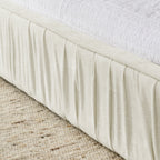 Modern Beige Queen Size Upholstered Platform Bed Frame with Chenille Fabric and Pleated Design