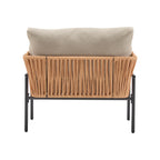 [Set of 2] 36' Beige and Light Wood-Tone Rope Iron Lounge Chair with Cushions, Perfect for Natural and Modern Spaces