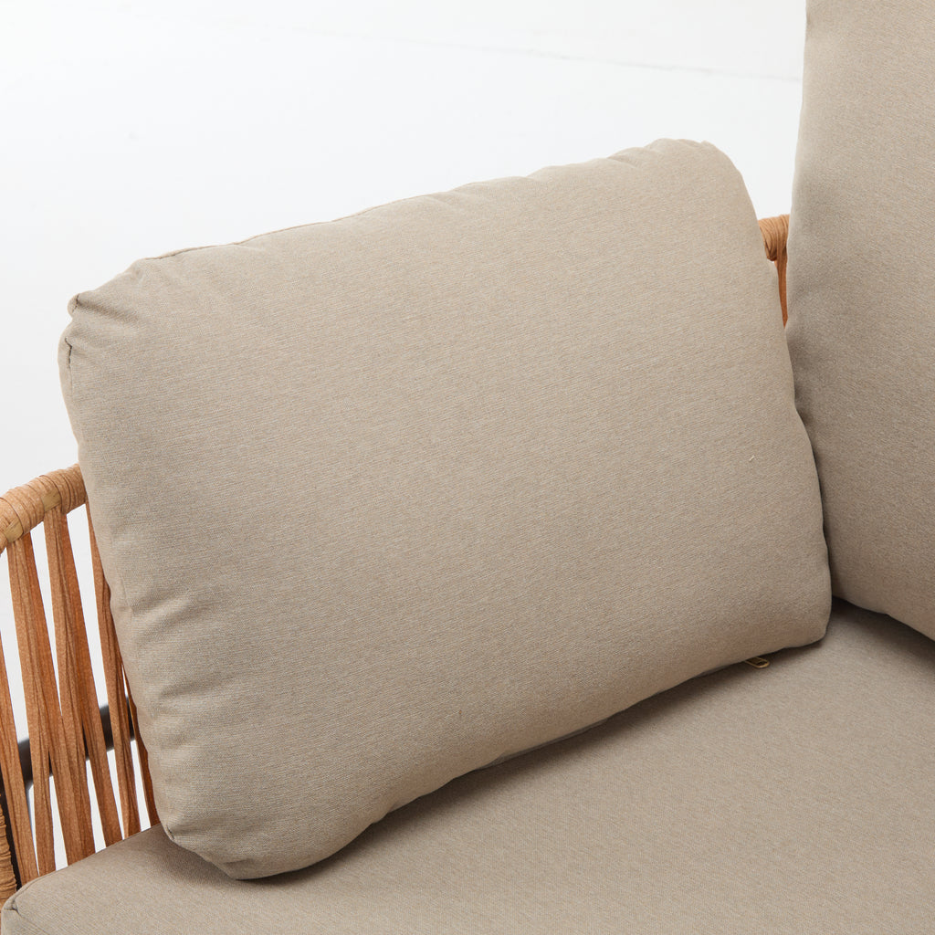 [Set of 2] 36' Beige and Light Wood-Tone Rope Iron Lounge Chair with Cushions, Perfect for Natural and Modern Spaces