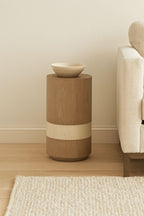 Beige Solid Wood Spot Table - Toffee Finish Design.
