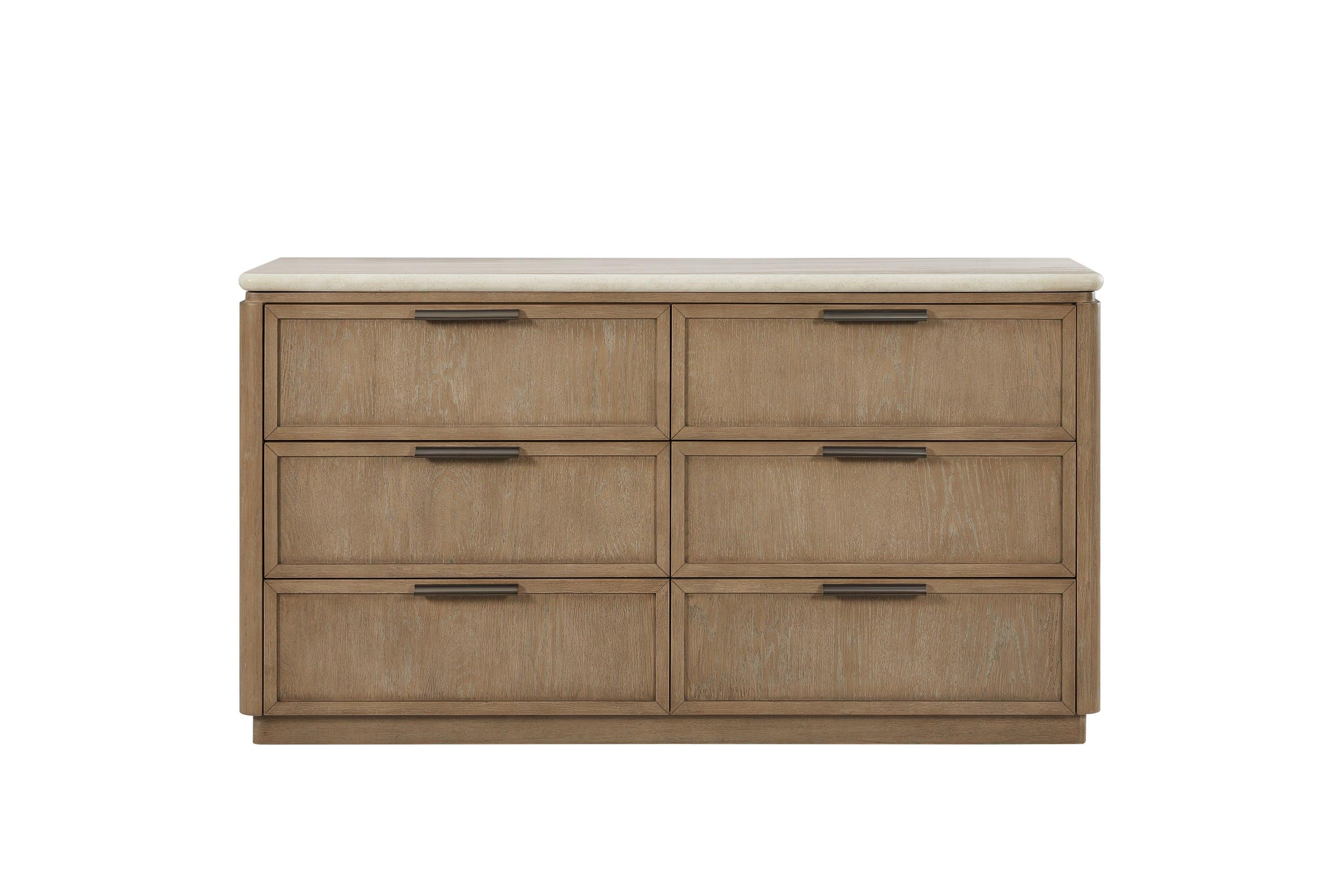 Modern Beige Solid Wood Dresser with Stone Top