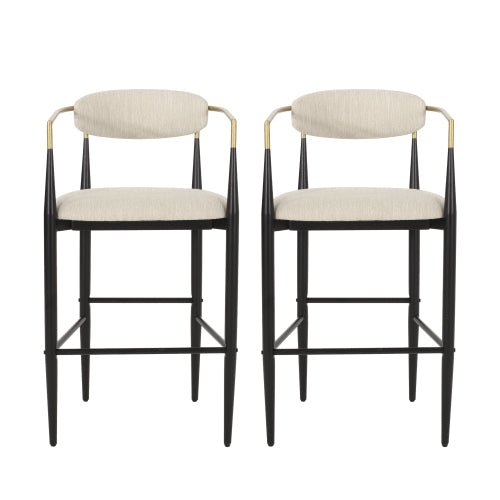 Barstools Set of 2, Counter Height Upholstered Bar Stools with Backs and Iron Legs for Kitchen Island, Beige Fabric Seating 260LBS Weight Capacity