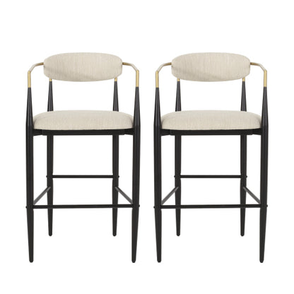 Barstools Set of 2, Counter Height Upholstered Bar Stools with Backs and Iron Legs for Kitchen Island, Beige Fabric Seating 260LBS Weight Capacity