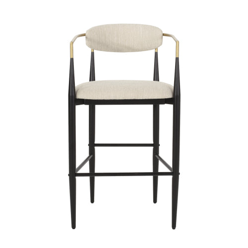 Barstools Set of 2, Counter Height Upholstered Bar Stools with Backs and Iron Legs for Kitchen Island, Beige Fabric Seating 260LBS Weight Capacity