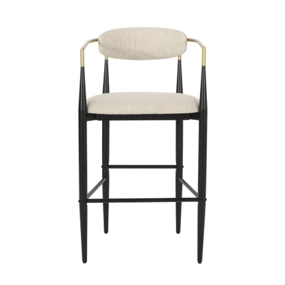 Barstools Set of 2, Counter Height Upholstered Bar Stools with Backs and Iron Legs for Kitchen Island, Beige Fabric Seating 260LBS Weight Capacity