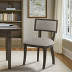 Marie Upholstered Dining Chair Set of 2 with Aged Brown Oak Finish in Beige Dining Chair