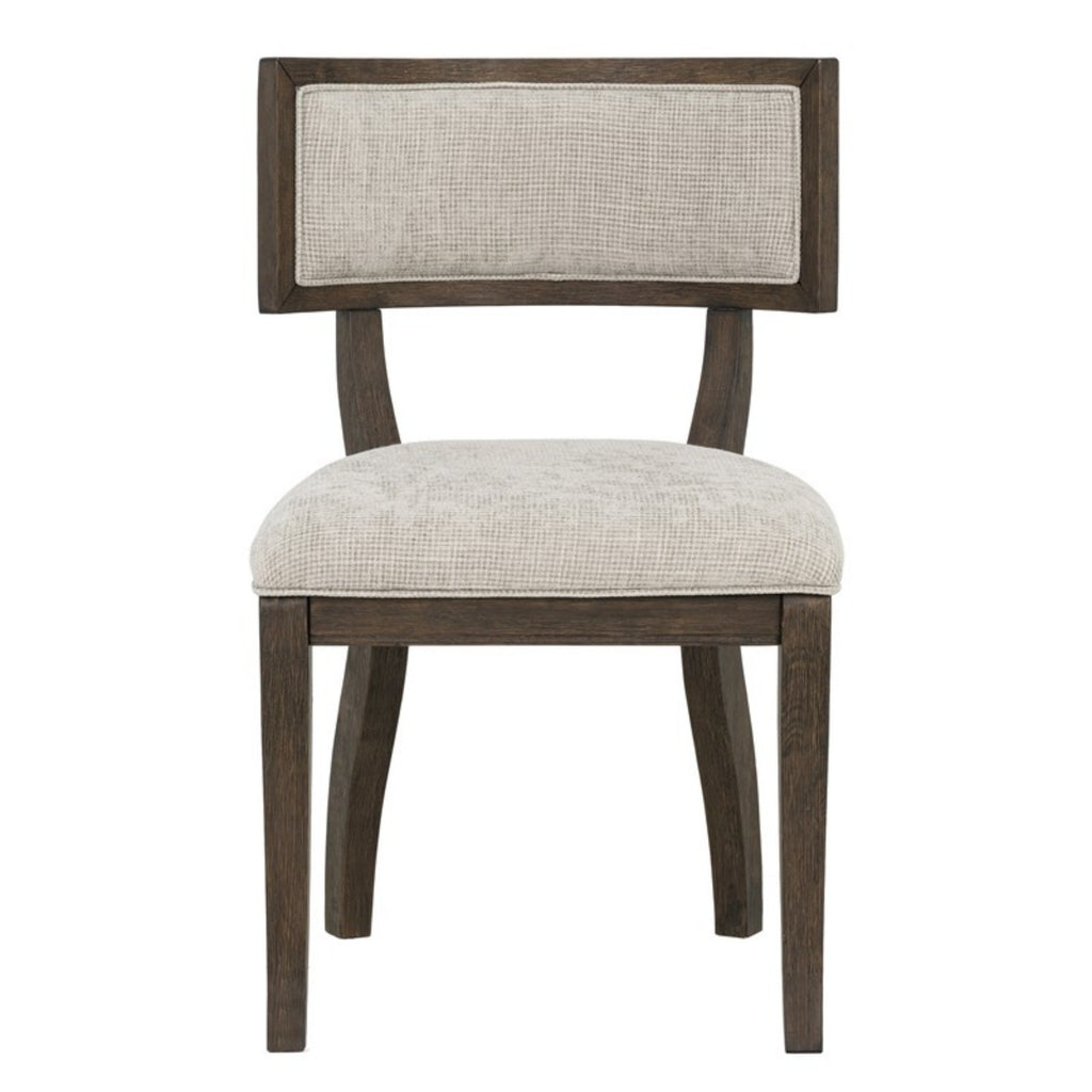 Marie Upholstered Dining Chair Set of 2 with Aged Brown Oak Finish in Beige Dining Chair