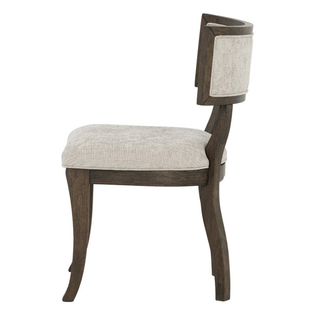Marie Upholstered Dining Chair Set of 2 with Aged Brown Oak Finish in Beige Dining Chair