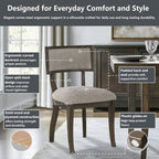 Marie Upholstered Dining Chair Set of 2 with Aged Brown Oak Finish in Beige Dining Chair