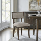 Marie Upholstered Dining Chair Set of 2 with Aged Brown Oak Finish in Beige Dining Chair