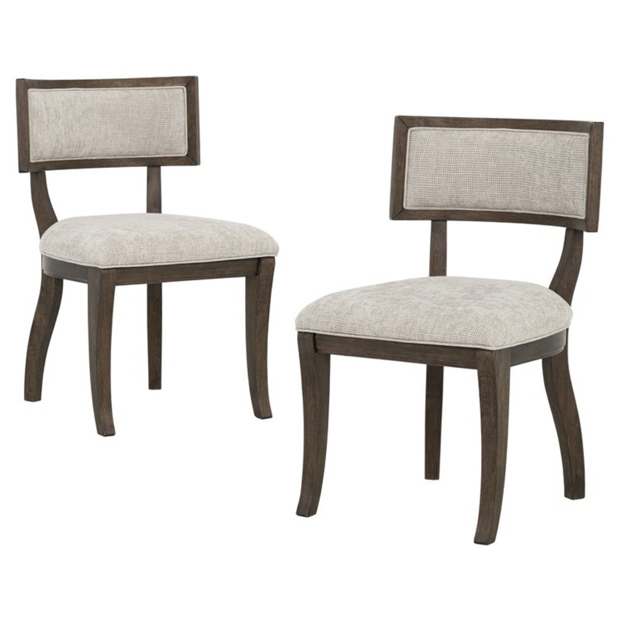 Marie Upholstered Dining Chair Set of 2 with Aged Brown Oak Finish in Beige Dining Chair