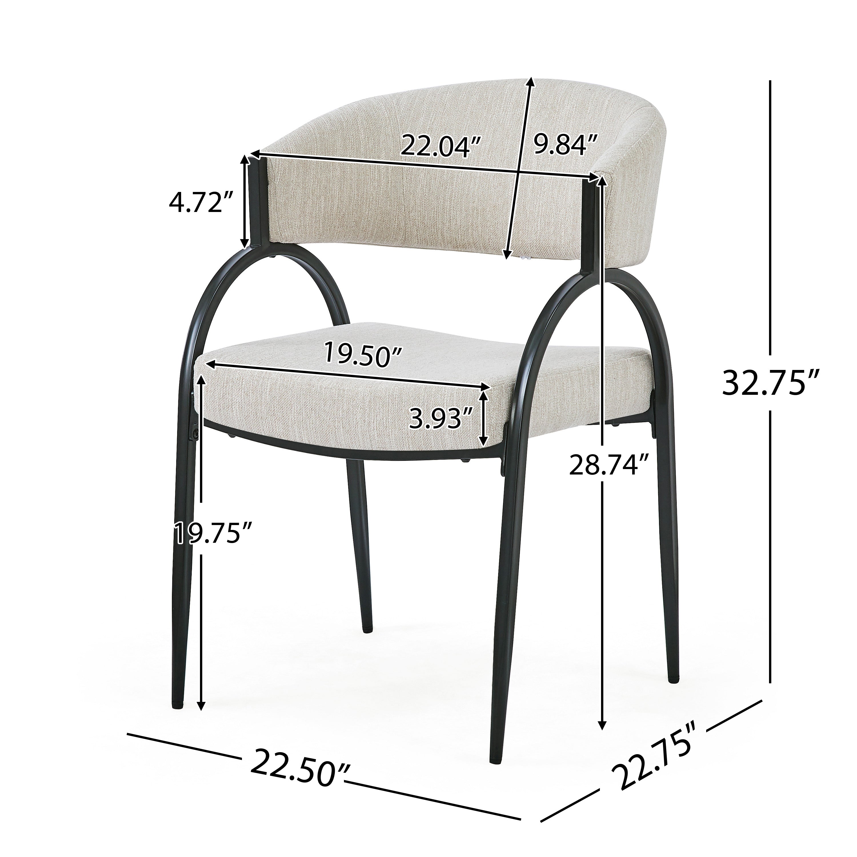 Contemporary Upholstered Dining Chairs with Metal Legs, Set of 2,Beige Fabric