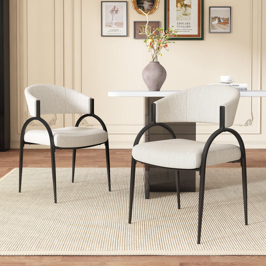 Contemporary Upholstered Dining Chairs with Metal Legs, Set of 2,Beige Fabric