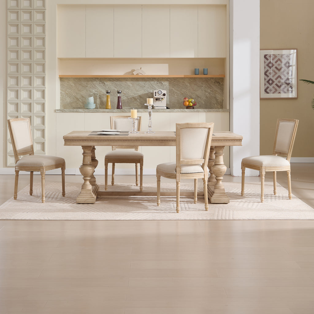 French Country Dining Chairs Set of 2, Upholstered Chairs with T-shaped Back, Wire drawing and carving techniques ,Disassemblable , for Living Room, Kitchen , Restaurant Use, Beige