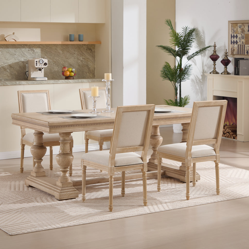 French Country Dining Chairs Set of 2, Upholstered Chairs with T-shaped Back, Wire drawing and carving techniques ,Disassemblable , for Living Room, Kitchen , Restaurant Use, Beige