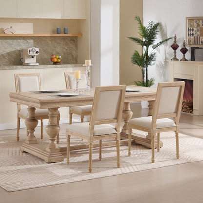 French Country Dining Chairs Set of 2, Upholstered Chairs with T-shaped Back, Wire drawing and carving techniques ,Disassemblable , for Living Room, Kitchen , Restaurant Use, Beige