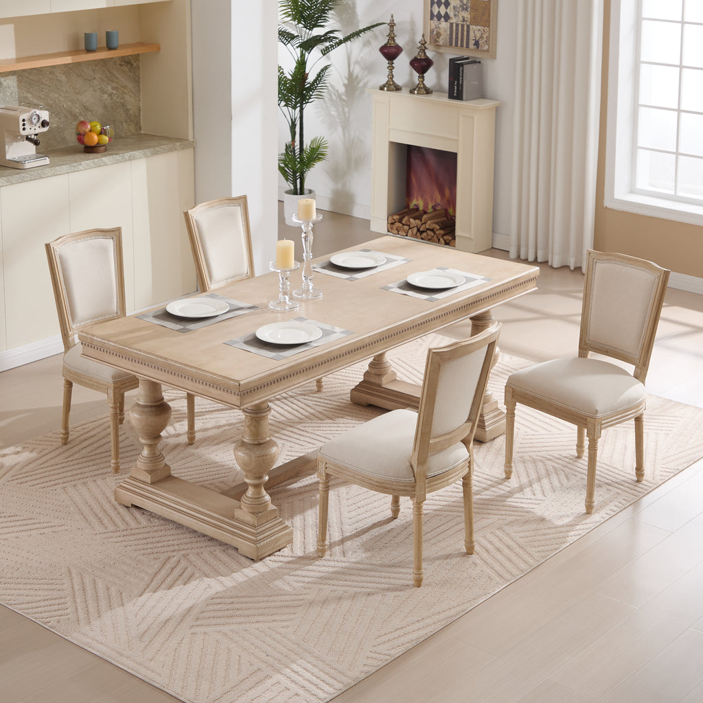 French Country Dining Chairs Set of 2, Upholstered Chairs with T-shaped Back, Wire drawing and carving techniques ,Disassemblable , for Living Room, Kitchen , Restaurant Use, Beige