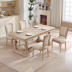 French Country Dining Chairs Set of 2, Upholstered Chairs with T-shaped Back, Wire drawing and carving techniques ,Disassemblable , for Living Room, Kitchen , Restaurant Use, Beige