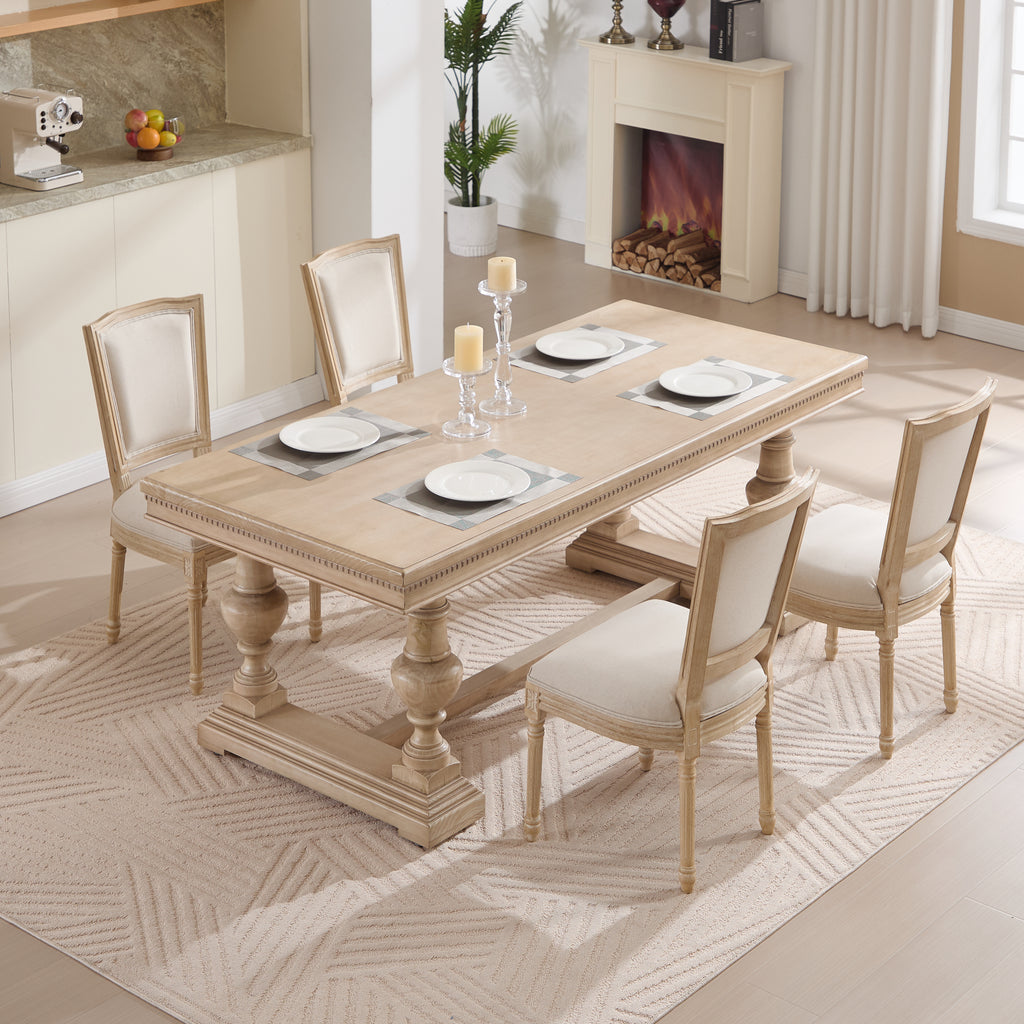 French Country Dining Chairs Set of 2, Upholstered Chairs with T-shaped Back, Wire drawing and carving techniques ,Disassemblable , for Living Room, Kitchen , Restaurant Use, Beige