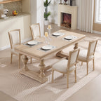 French Country Dining Chairs Set of 2, Upholstered Chairs with T-shaped Back, Wire drawing and carving techniques ,Disassemblable , for Living Room, Kitchen , Restaurant Use, Beige