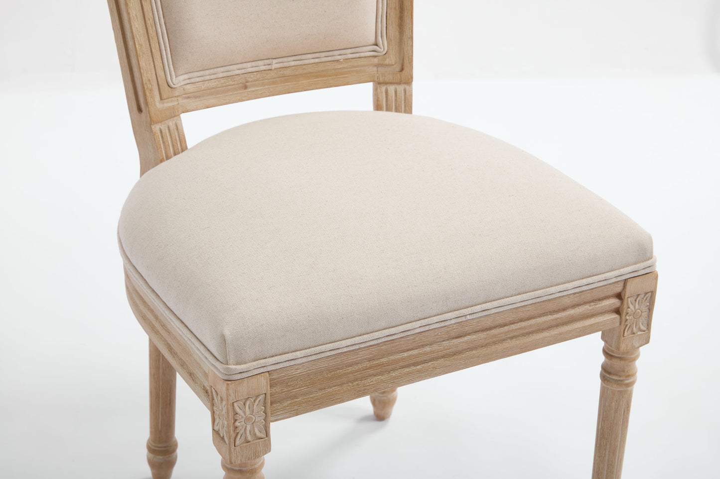 French Country Dining Chairs Set of 2, Upholstered Chairs with T-shaped Back, Wire drawing and carving techniques ,Disassemblable , for Living Room, Kitchen , Restaurant Use, Beige