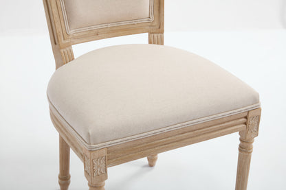 French Country Dining Chairs Set of 2, Upholstered Chairs with T-shaped Back, Wire drawing and carving techniques ,Disassemblable , for Living Room, Kitchen , Restaurant Use, Beige