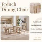 French Country Dining Chairs Set of 2, Upholstered Chairs with T-shaped Back, Wire drawing and carving techniques ,Disassemblable , for Living Room, Kitchen , Restaurant Use, Beige