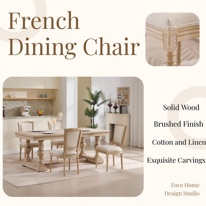 French Country Dining Chairs Set of 2, Upholstered Chairs with T-shaped Back, Wire drawing and carving techniques ,Disassemblable , for Living Room, Kitchen , Restaurant Use, Beige