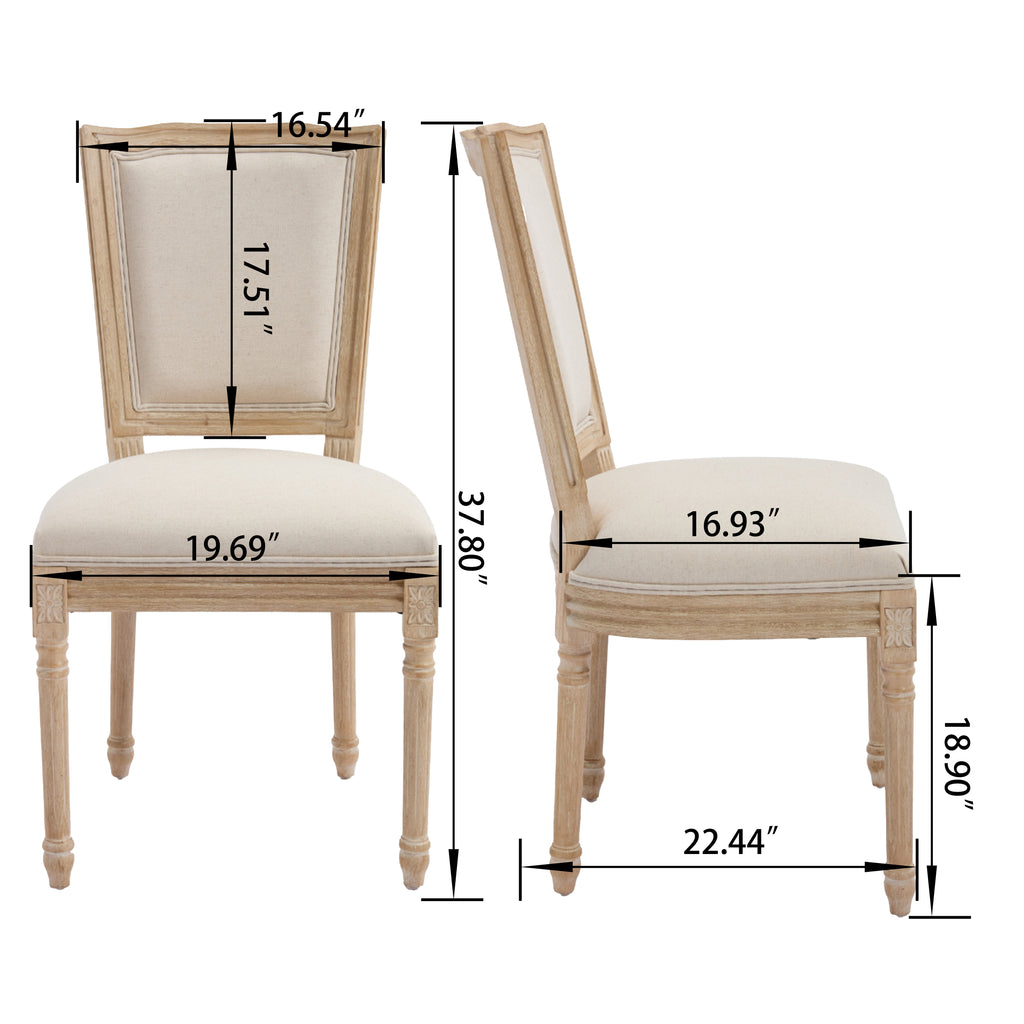 French Country Dining Chairs Set of 2, Upholstered Chairs with T-shaped Back, Wire drawing and carving techniques ,Disassemblable , for Living Room, Kitchen , Restaurant Use, Beige