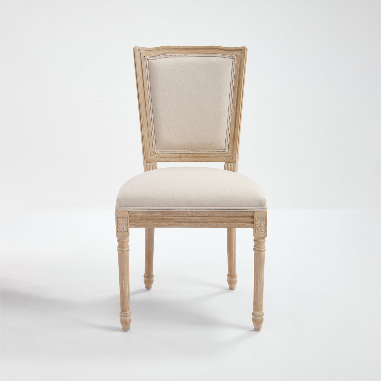 French Country Dining Chairs Set of 2, Upholstered Chairs with T-shaped Back, Wire drawing and carving techniques ,Disassemblable , for Living Room, Kitchen , Restaurant Use, Beige