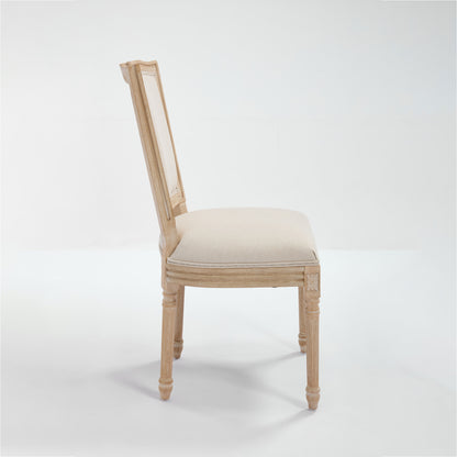 French Country Dining Chairs Set of 2, Upholstered Chairs with T-shaped Back, Wire drawing and carving techniques ,Disassemblable , for Living Room, Kitchen , Restaurant Use, Beige