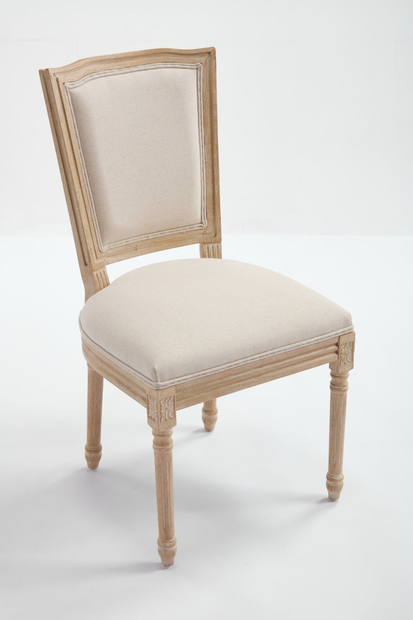 French Country Dining Chairs Set of 2, Upholstered Chairs with T-shaped Back, Wire drawing and carving techniques ,Disassemblable , for Living Room, Kitchen , Restaurant Use, Beige